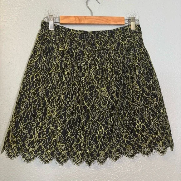 J. Crew Women's Navy Neon Green Lace Overlay Mini Skirt Size 0 Punk Grunge Party - Picture 8 of 12